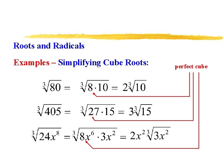 Roots and Radicals Examples – Simplifying Cube Roots: perfect cube 