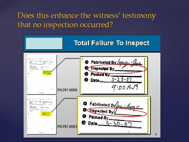 Does this enhance the witness’ testimony that no inspection occurred? 