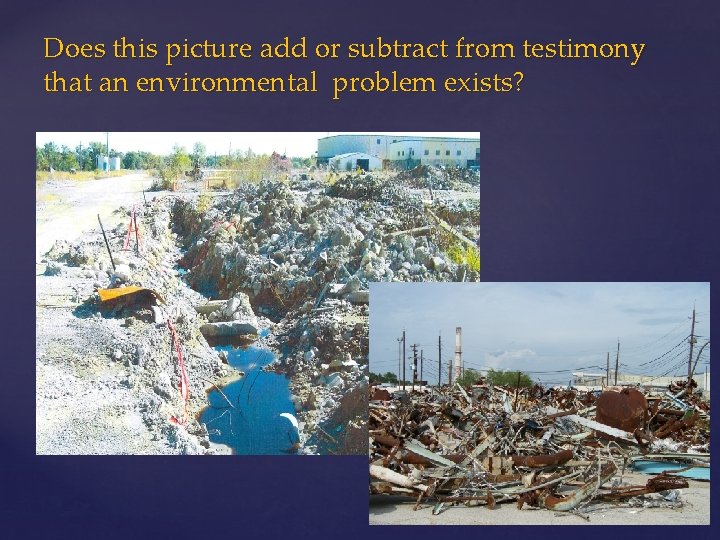 Does this picture add or subtract from testimony that an environmental problem exists? 