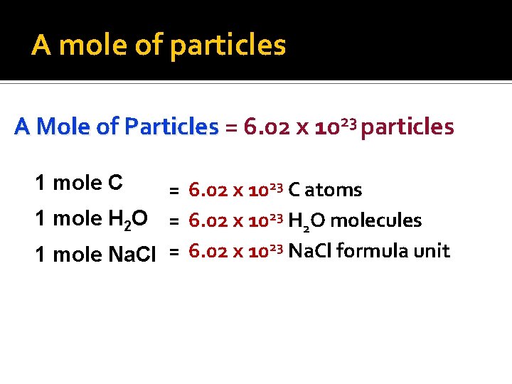 A mole of particles A Mole of Particles = 6. 02 x 1023 particles