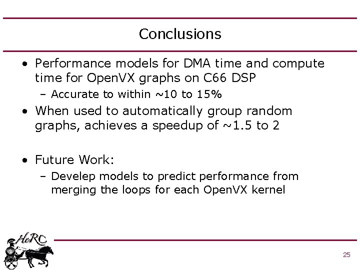 Conclusions • Performance models for DMA time and compute time for Open. VX graphs