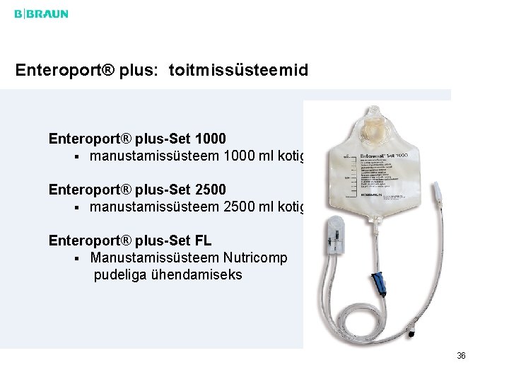 Enteroport® plus: toitmissüsteemid Enteroport® plus-Set 1000 § manustamissüsteem 1000 ml kotiga Enteroport® plus-Set 2500
