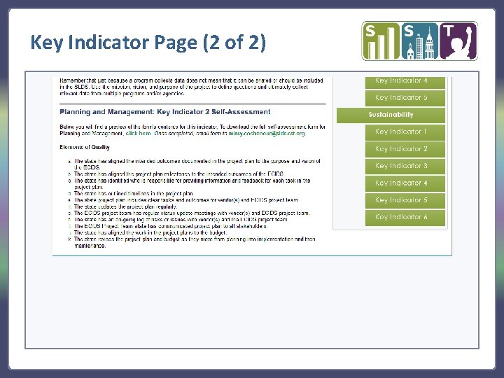 Key Indicator Page (2 of 2) 