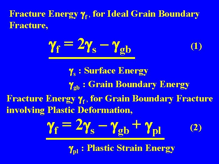 Fracture Energy gf , for Ideal Grain Boundary Fracture, gf = 2 gs –