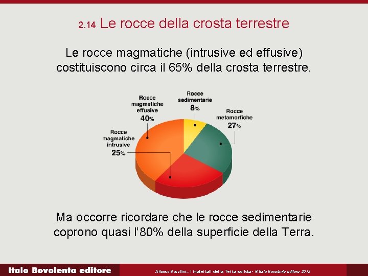 2. 14 Le rocce della crosta terrestre Le rocce magmatiche (intrusive ed effusive) costituiscono