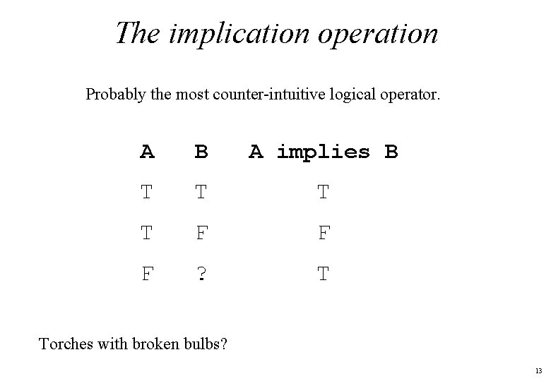 The implication operation Probably the most counter-intuitive logical operator. A B A implies B