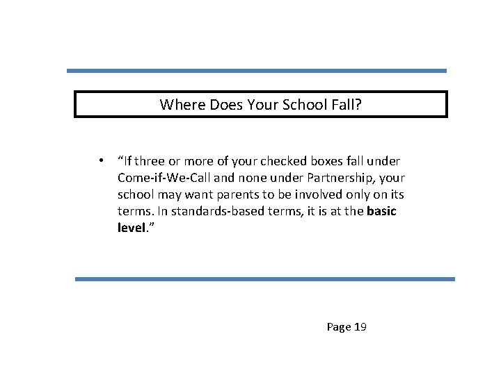 Where Does Your School Fall? • “If three or more of your checked boxes