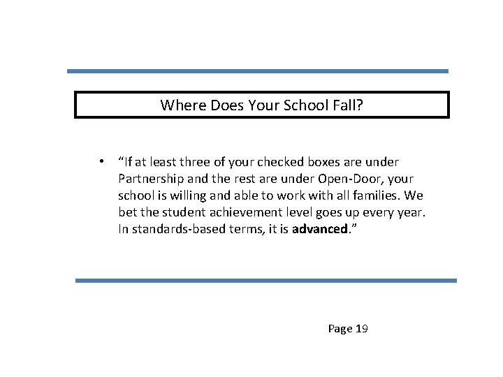 Where Does Your School Fall? • “If at least three of your checked boxes