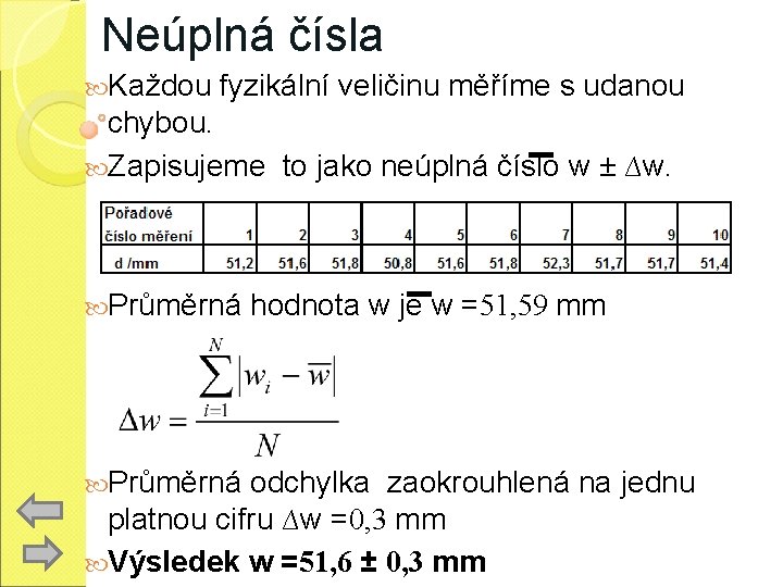 Neúplná čísla Každou fyzikální veličinu měříme s udanou chybou. Zapisujeme to jako neúplná číslo