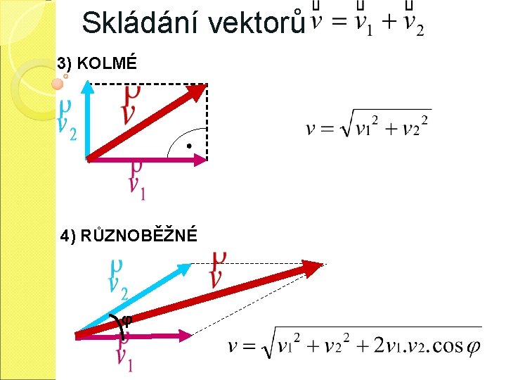 Skládání vektorů 3) KOLMÉ 4) RŮZNOBĚŽNÉ 