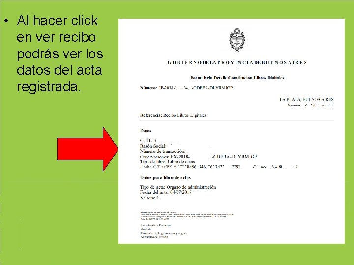  • Al hacer click en ver recibo podrás ver los datos del acta