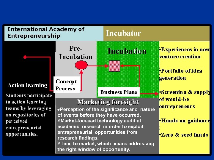 International Academy of Entrepreneurship Incubator Pre. Incubation Concept Process • Experiences in new venture