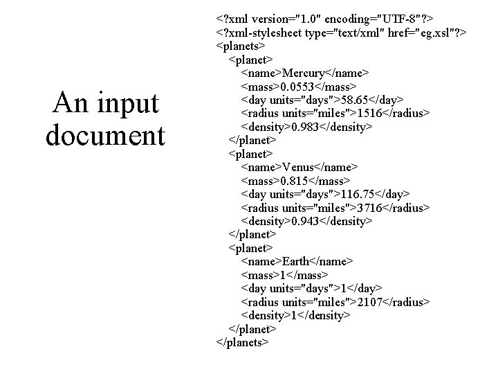 An input document Simplified version of example from the “Inside XML” book (complete with