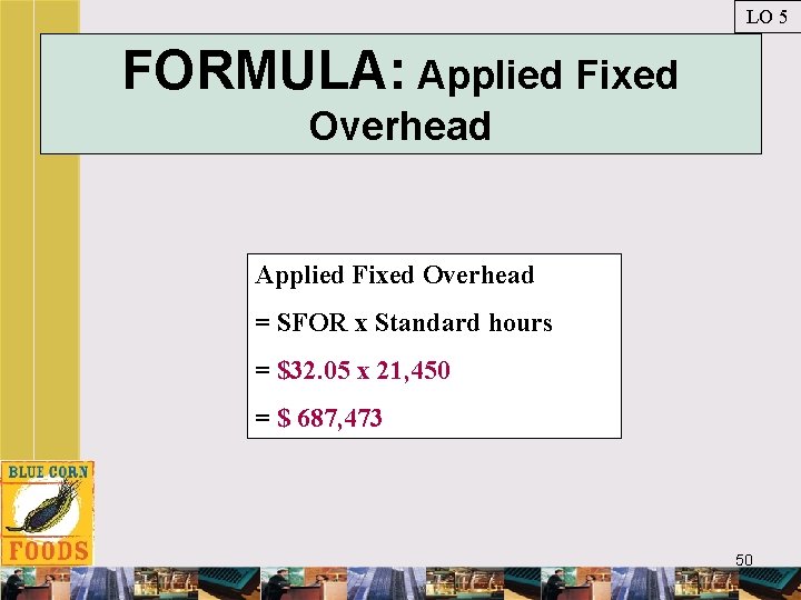 LO 5 FORMULA: Applied Fixed Overhead = SFOR x Standard hours = $32. 05