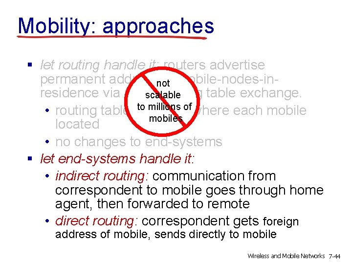Mobility: approaches § let routing handle it: routers advertise permanent addressnot of mobile-nodes-inresidence via