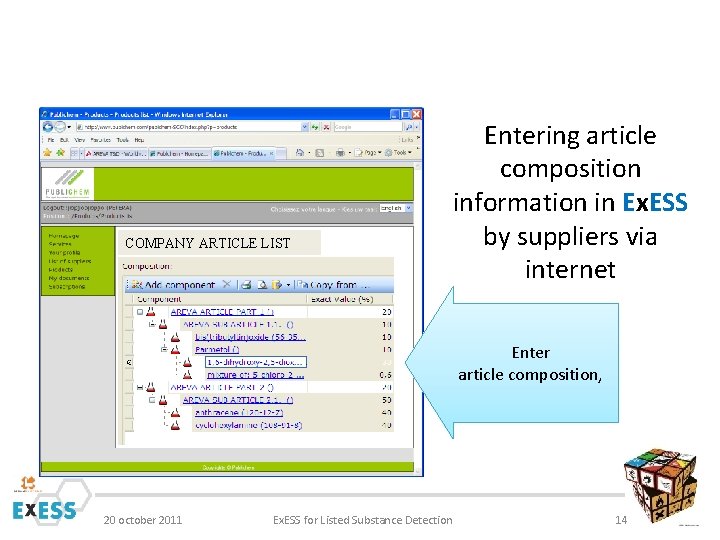 COMPANY ARTICLE LIST Entering article composition information in Ex. ESS by suppliers via internet