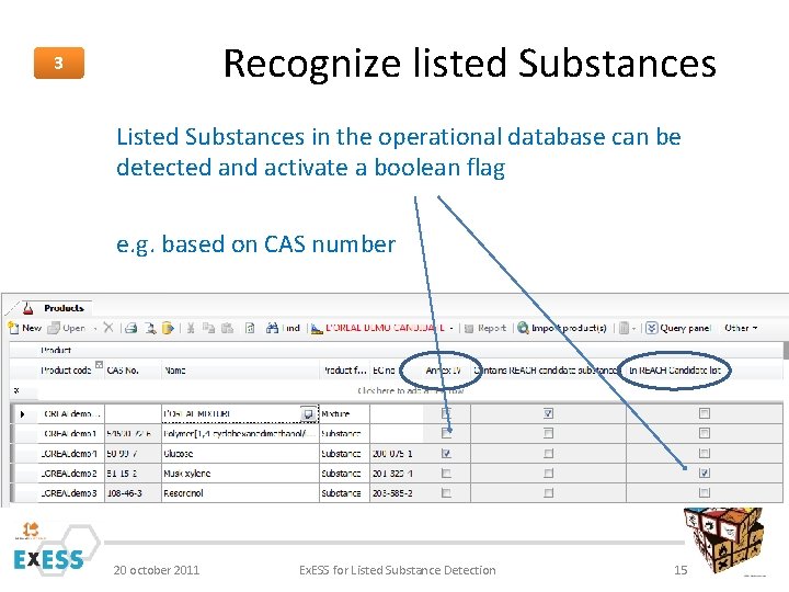 Recognize listed Substances 3 Listed Substances in the operational database can be detected and