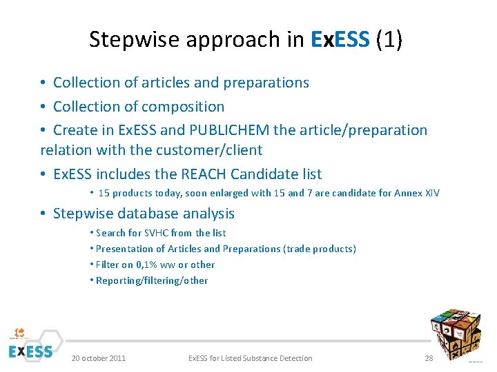 Stepwise approach in Ex. ESS (1) • Collection of articles and preparations • Collection