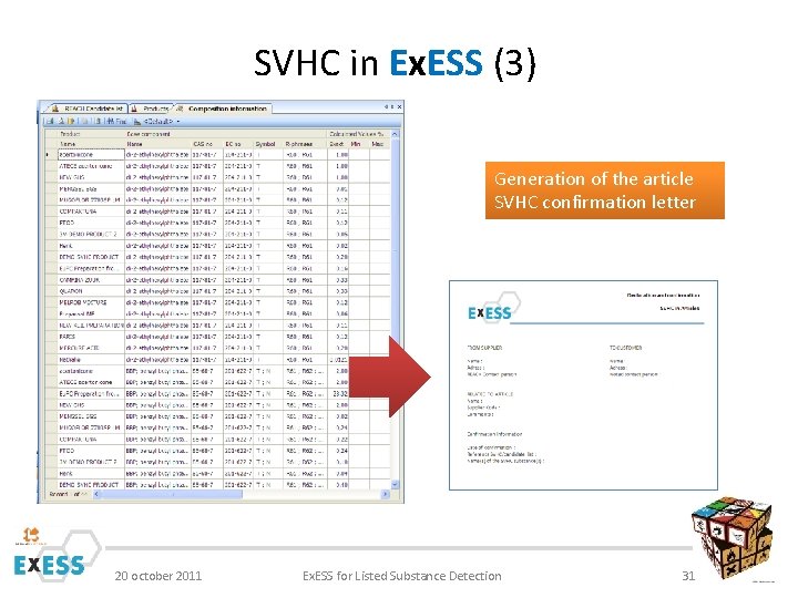 SVHC in Ex. ESS (3) Generation of the article SVHC confirmation letter 20 october