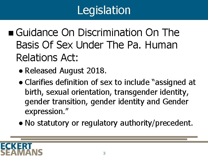 Legislation n Guidance On Discrimination On The Basis Of Sex Under The Pa. Human