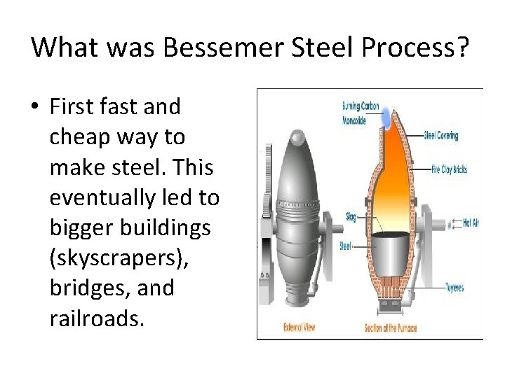 What was Bessemer Steel Process? • First fast and cheap way to make steel.