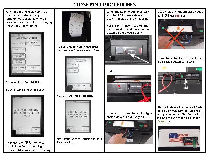 CLOSE POLL PROCEDURES When the final eligible voter has cast his/her ballot and any