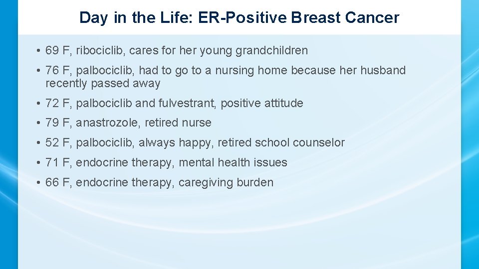 Day in the Life: ER-Positive Breast Cancer • 69 F, ribociclib, cares for her