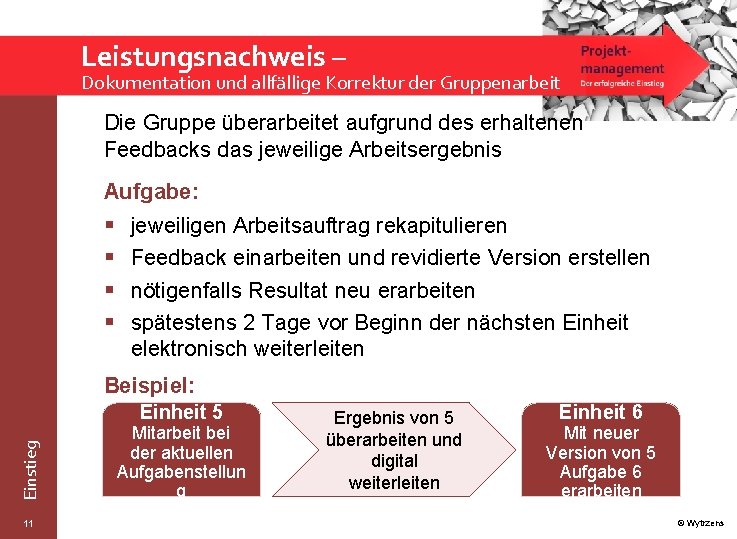 Leistungsnachweis – Dokumentation und allfällige Korrektur der Gruppenarbeit Die Gruppe überarbeitet aufgrund des erhaltenen