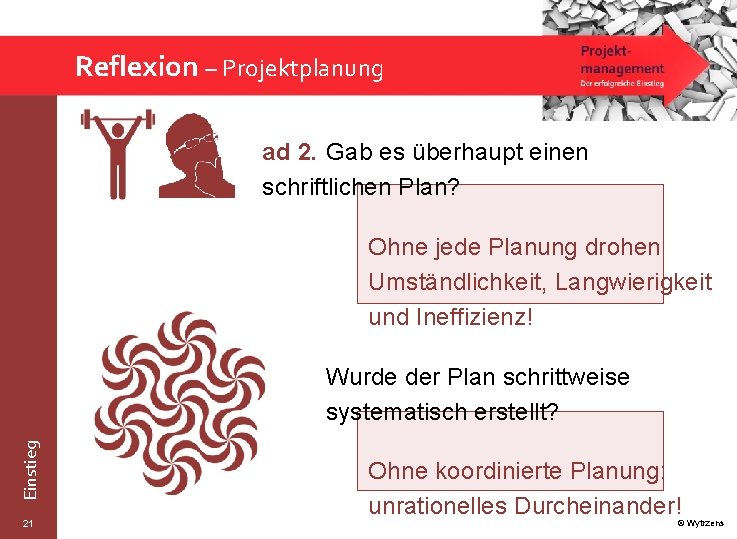 Reflexion – Projektplanung ad 2. Gab es überhaupt einen schriftlichen Plan? Ohne jede Planung