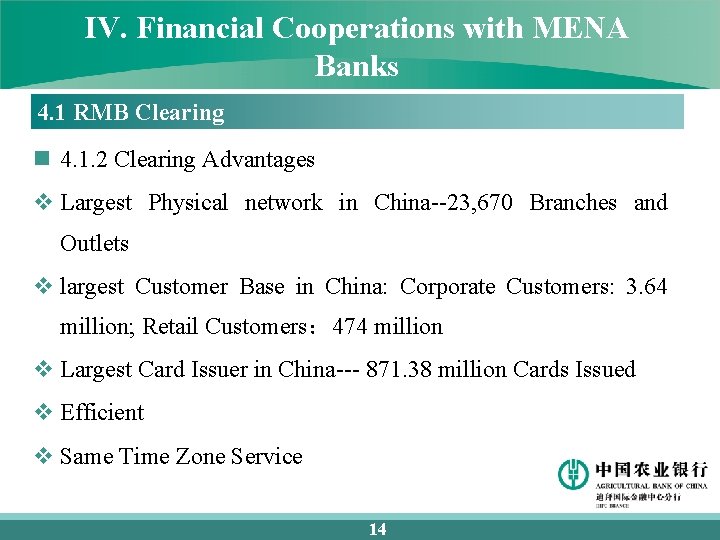 IV. Financial Cooperations with MENA Banks 4. 1 RMB Clearing n 4. 1. 2