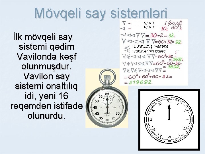 Mövqeli say sistemləri Işarə İlk mövqeli say sistemi qədim Vavilonda kəşf olunmuşdur. Vavilon say