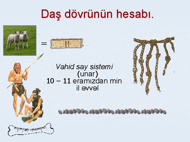 Daş dövrünün hesabı. = Vahid say sistemi (unar) 10 – 11 eramızdan min il Daş dövrünün hesabı. = Vahid say sistemi (unar) 10 – 11 eramızdan min il
