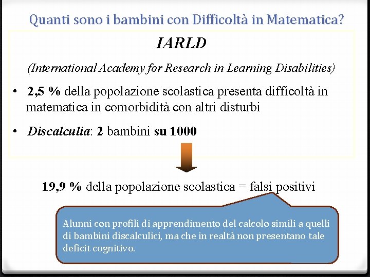 Quanti sono i bambini con Difficoltà in Matematica? IARLD (International Academy for Research in