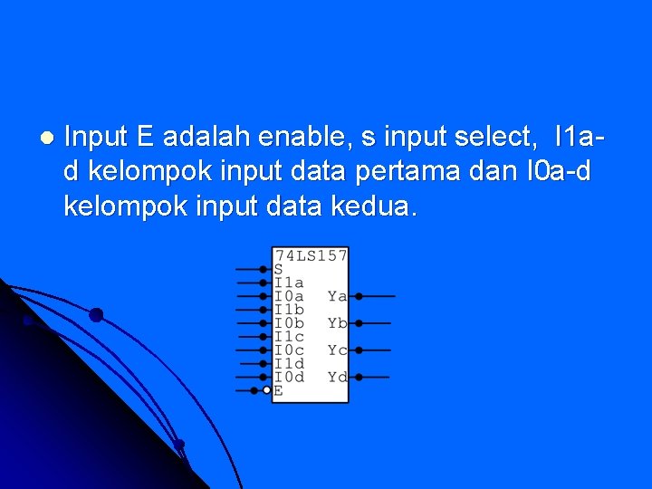 l Input E adalah enable, s input select, I 1 ad kelompok input data