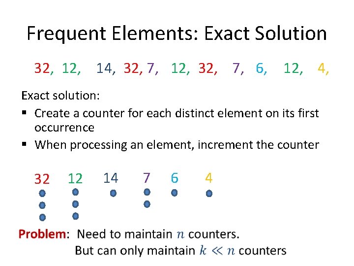 Frequent Elements: Exact Solution 32, 14, 32, 7, 12, 32, 7, 6, 12, 4,