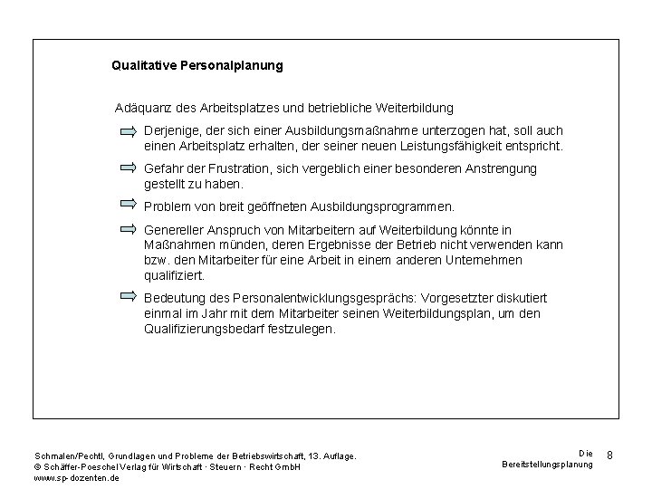 Qualitative Personalplanung Adäquanz des Arbeitsplatzes und betriebliche Weiterbildung Derjenige, der sich einer Ausbildungsmaßnahme unterzogen