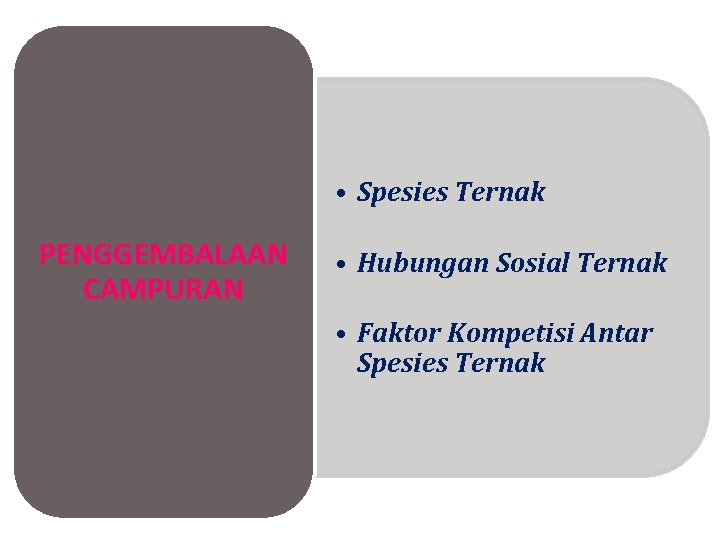  • Spesies Ternak PENGGEMBALAAN CAMPURAN • Hubungan Sosial Ternak • Faktor Kompetisi Antar