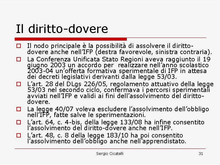 Il diritto-dovere o Il nodo principale è la possibilità di assolvere il dirittodovere anche