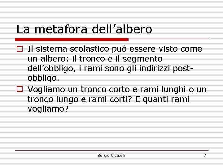 La metafora dell’albero o Il sistema scolastico può essere visto come un albero: il