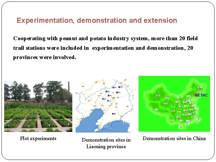 Experimentation, demonstration and extension Cooperating with peanut and potato industry system, more than 20