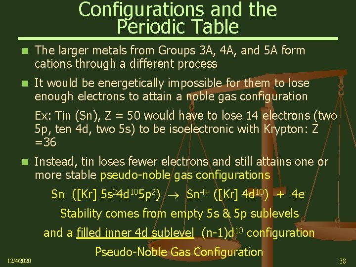 Configurations and the Periodic Table The larger metals from Groups 3 A, 4 A,