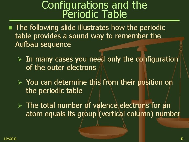 Configurations and the Periodic Table The following slide illustrates how the periodic table provides