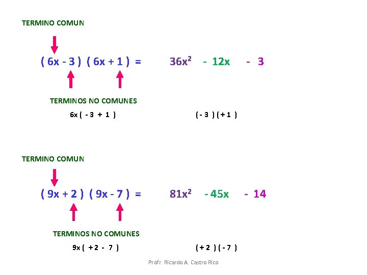 TERMINO COMUN ( 6 x - 3 ) ( 6 x + 1 )