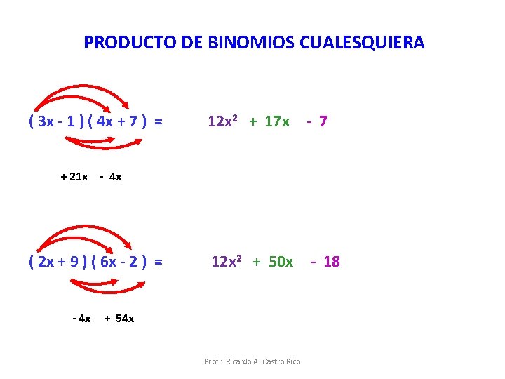PRODUCTO DE BINOMIOS CUALESQUIERA ( 3 x - 1 ) ( 4 x +