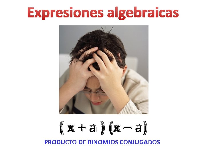 Expresiones algebraicas ( x + a ) (x – a) PRODUCTO DE BINOMIOS CONJUGADOS