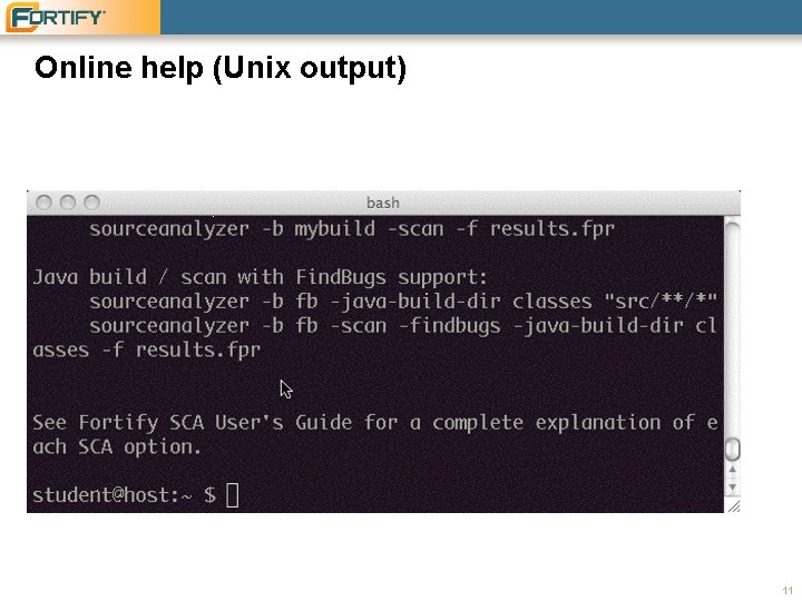 Online help (Unix output) 11 