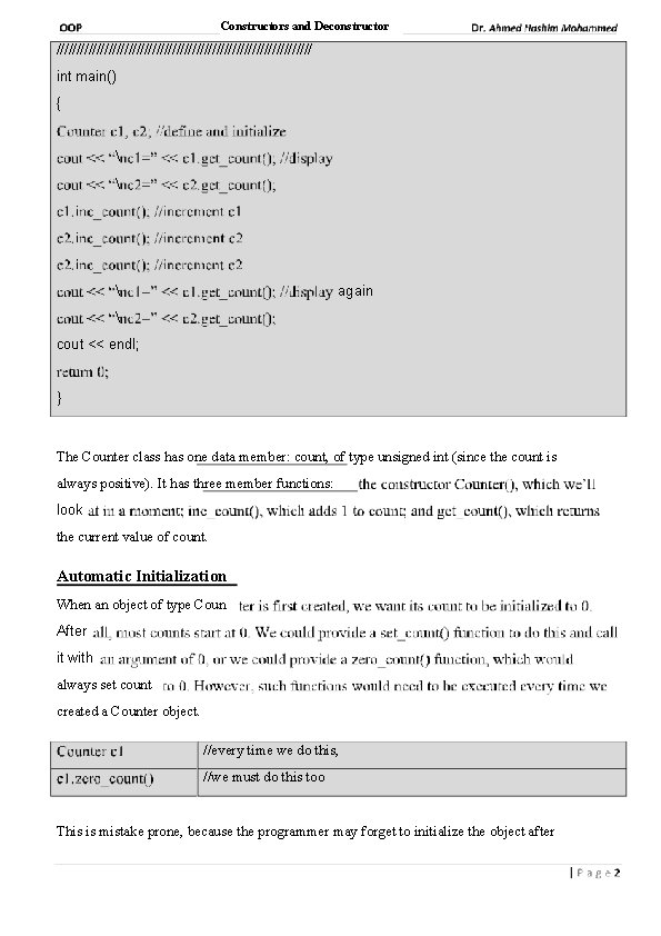 Constructors and Deconstructor //////////////////////////////// int main() { again cout << Constructors and Deconstructor //////////////////////////////// int main() { again cout <<