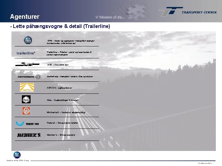 Agenturer - Lette påhængsvogne & detail (Trailerline) BPW - Aksler og aggregater, trækgafler/-stænger, bowdenkabler,