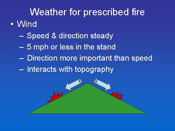 Weather for prescribed fire • Wind – – Speed & direction steady 5 mph