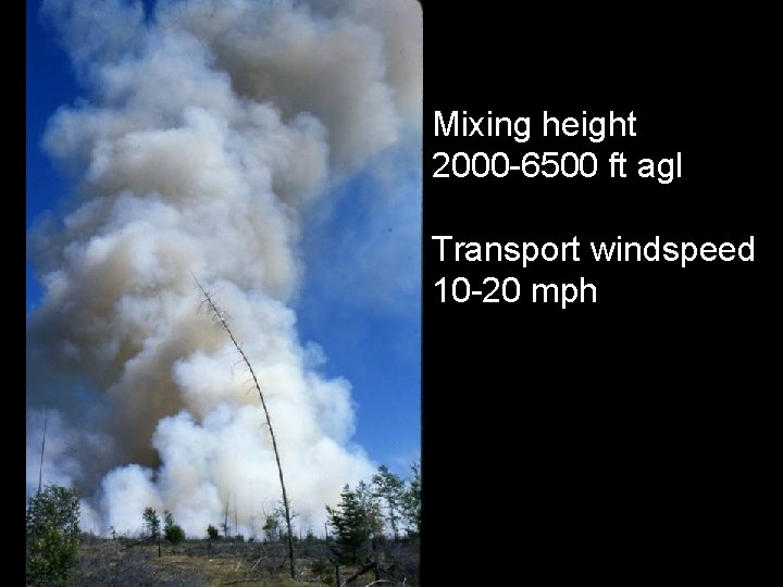 Mixing height 2000 -6500 ft agl Transport windspeed 10 -20 mph 